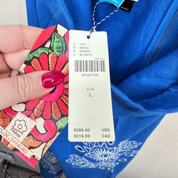 NWT Anthropologie Farm Rio One Shoulder Embroidered Cut Out Linen Jumpsuit Large - Picture 13 of 16